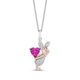 Disney Treasures Winnie the Pooh &quot;Piglet&quot; Lab-Created Sapphire Necklace 1/20 ct tw Diamonds Sterling Silver 10K Rose Gold