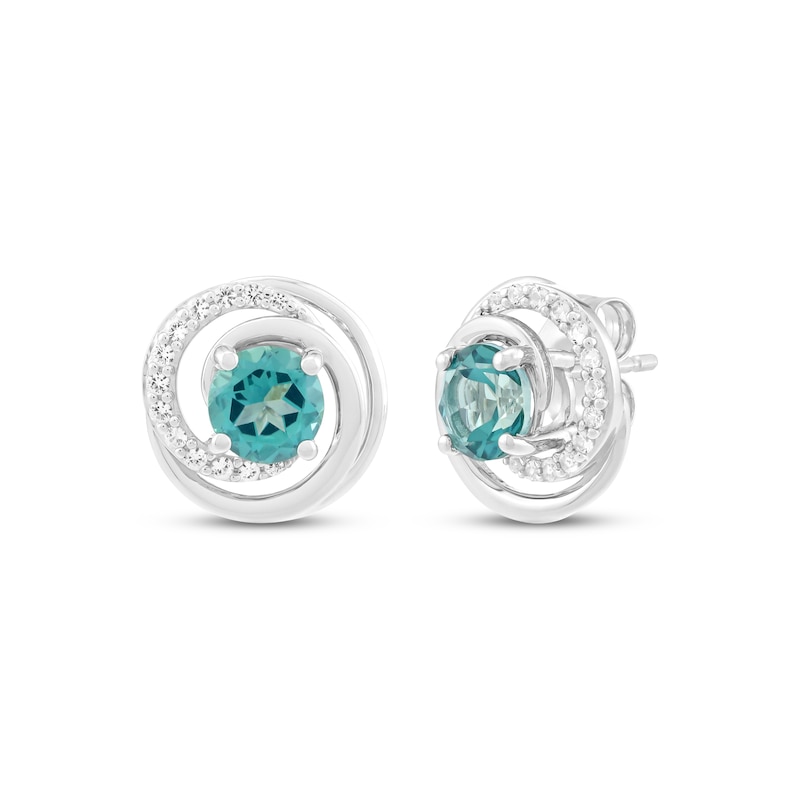 Main Image 1 of Oceanic Blue Topaz & White Lab-Created Sapphire Stud Earrings Sterling Silver