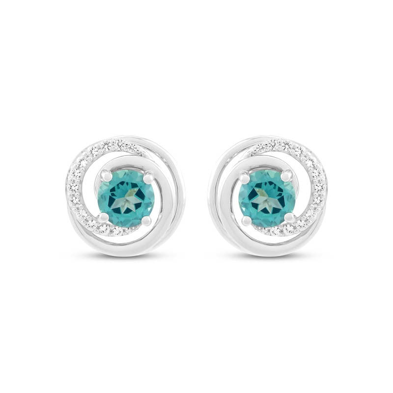 Main Image 2 of Oceanic Blue Topaz & White Lab-Created Sapphire Stud Earrings Sterling Silver