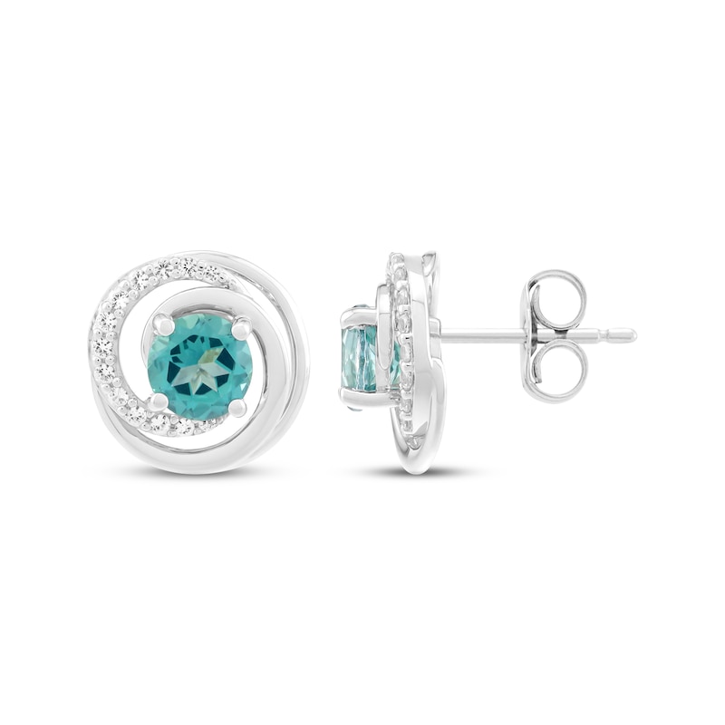 Main Image 3 of Oceanic Blue Topaz & White Lab-Created Sapphire Stud Earrings Sterling Silver