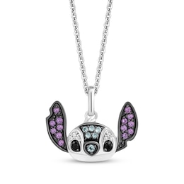 Disney Treasures Lilo & Stitch Swiss Blue Topaz, Amethyst, Black Onyx & Diamond Accent Necklace Sterling Silver 19&quot;