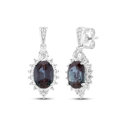 Oval-Cut Lab-Created Alexandrite & White Lab-Created Sapphire Drop Earrings Sterling Silver