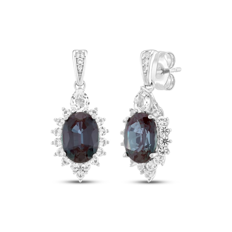 Main Image 1 of Oval-Cut Lab-Created Alexandrite & White Lab-Created Sapphire Drop Earrings Sterling Silver