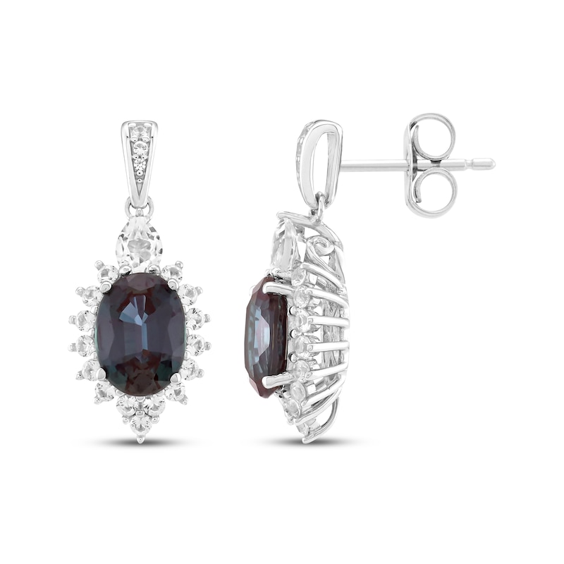 Main Image 3 of Oval-Cut Lab-Created Alexandrite & White Lab-Created Sapphire Drop Earrings Sterling Silver