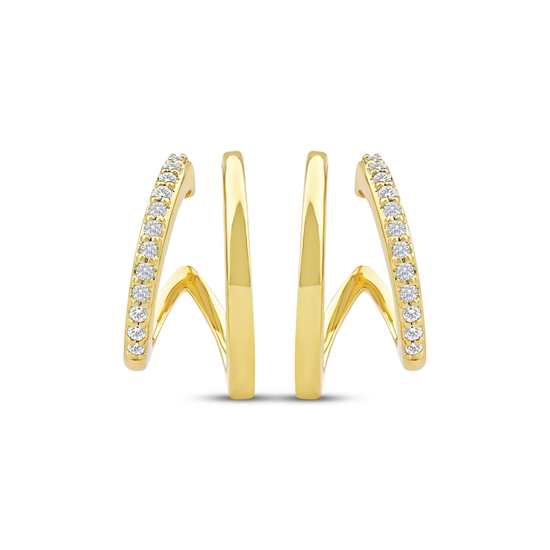 Main Image 2 of Diamond Two-Row Split J-Hoop Huggie Earrings 1/6 ct tw 10K Yellow Gold