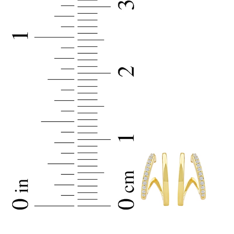 Main Image 5 of Diamond Two-Row Split J-Hoop Huggie Earrings 1/6 ct tw 10K Yellow Gold