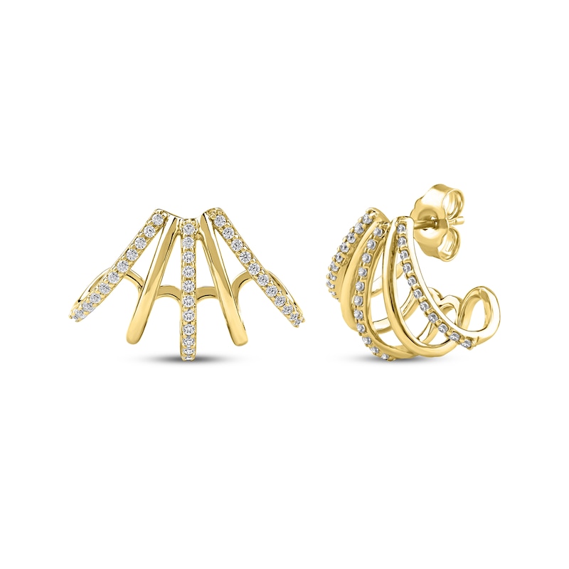 Main Image 1 of Diamond Five-Row Split J-Hoop Huggie Earrings 1/3 ct tw 10K Yellow Gold