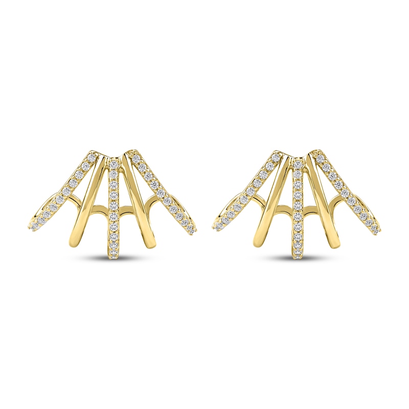 Main Image 2 of Diamond Five-Row Split J-Hoop Huggie Earrings 1/3 ct tw 10K Yellow Gold