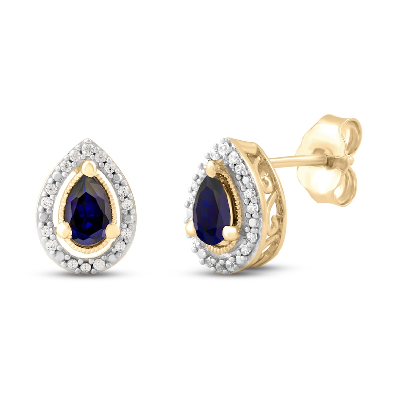 Main Image 1 of Blue Sapphire & Diamond Earrings 1/15 ct tw 10K Yellow Gold