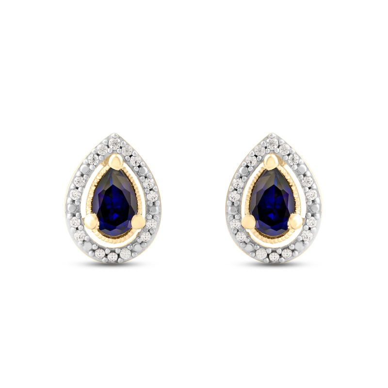 Main Image 2 of Blue Sapphire & Diamond Earrings 1/15 ct tw 10K Yellow Gold