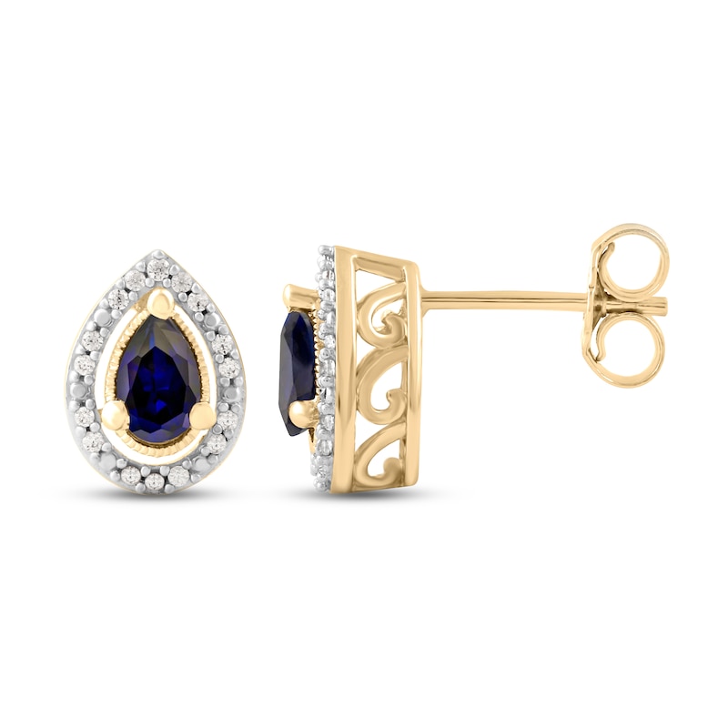 Main Image 3 of Blue Sapphire & Diamond Earrings 1/15 ct tw 10K Yellow Gold