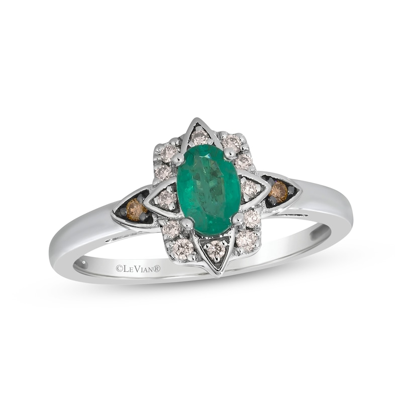 Main Image 1 of Le Vian Oval-Cut Emerald Ring 1/8 ct tw Diamonds Platinum