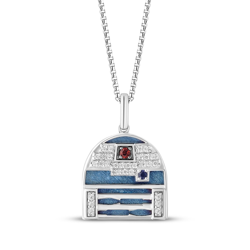 Main Image 1 of Star Wars R2-D2 Blue Sapphire, Garnet & Diamond Necklace 1/8 ct tw Sterling Silver 18&quot;