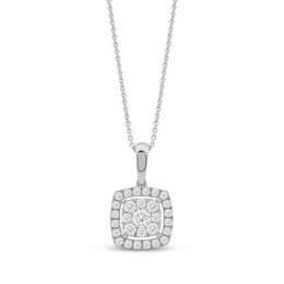 Multi-Diamond Pavé Cushion-Shaped Halo Necklace 1/2 ct tw 10K White Gold 18&quot;