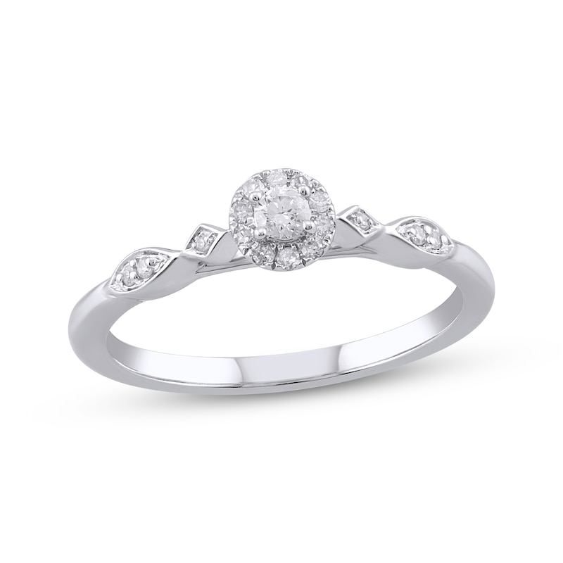 Main Image 1 of Diamond Halo Vintage-Inspired Promise Ring 1/6 ct tw Sterling Silver