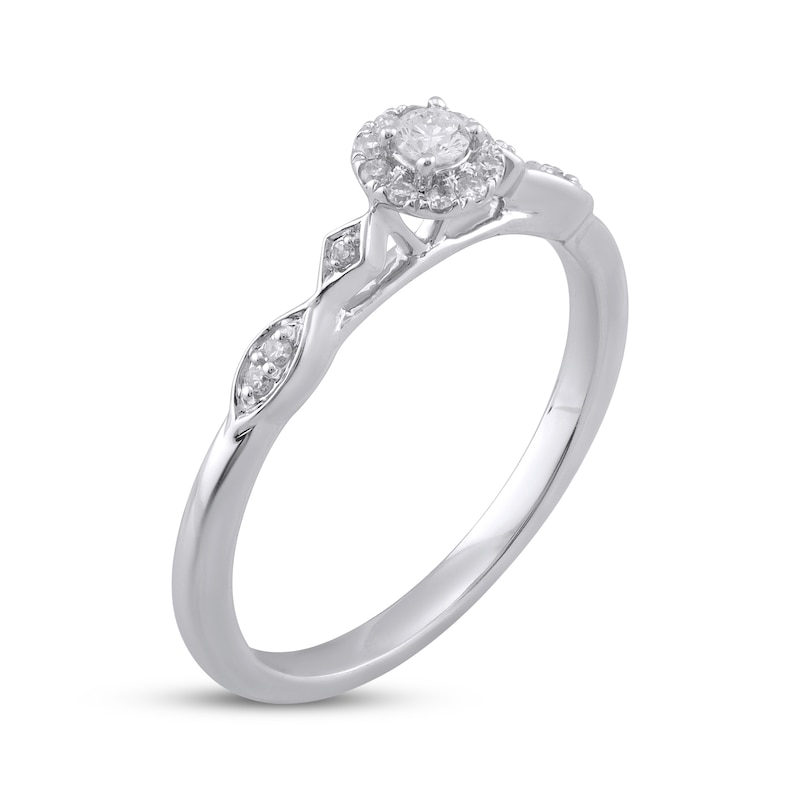 Main Image 2 of Diamond Halo Vintage-Inspired Promise Ring 1/6 ct tw Sterling Silver