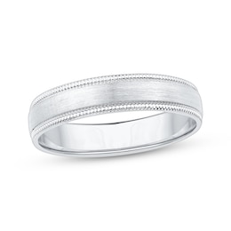 Now + Forever Brushed Milgrain Wedding Band 10K White Gold 4mm