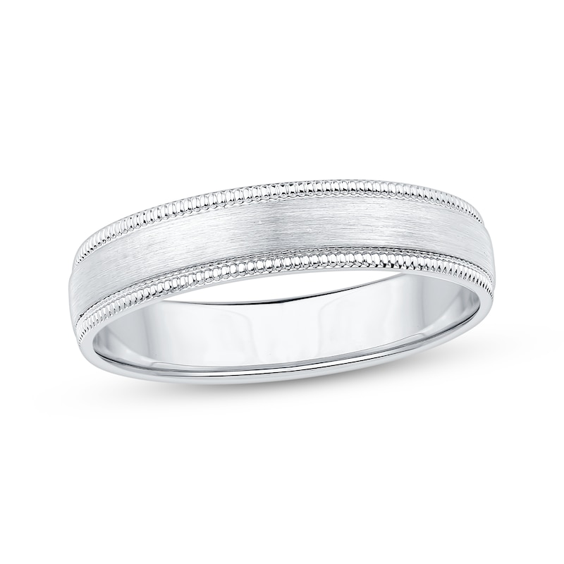 Main Image 1 of Now + Forever Brushed Milgrain Wedding Band 10K White Gold 4mm