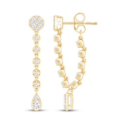 Multi-Diamond Front-Back Chain Dangle Earrings 1/2 ct tw 10K Yellow Gold