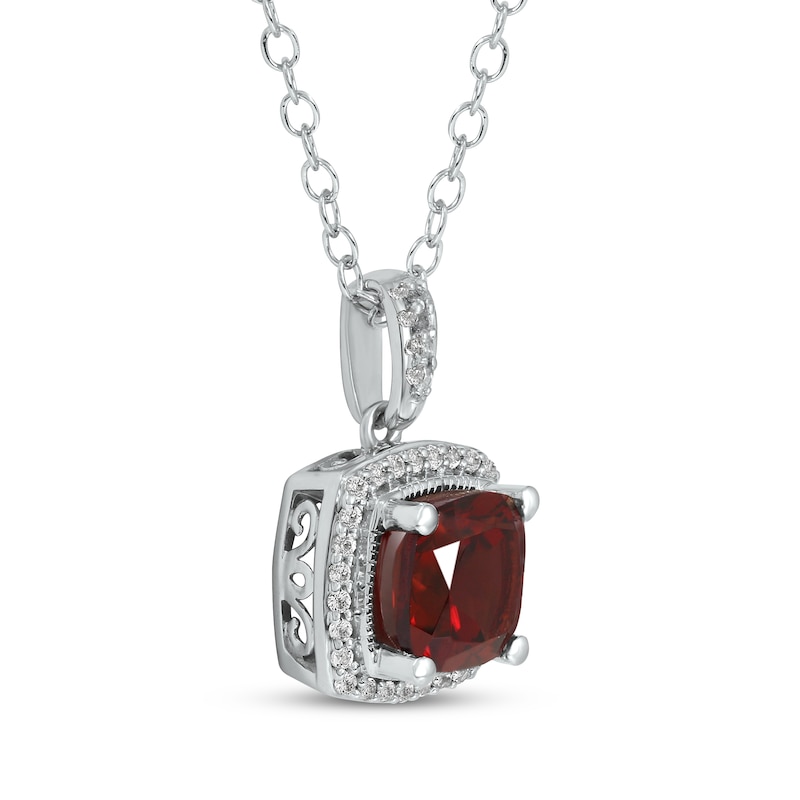 Main Image 2 of Garnet & White Lab-Created Sapphire Necklace Sterling Silver 17&quot;