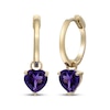 Thumbnail Image 1 of Heart-Shaped Amethyst Drop Hoop Earrings 10K Yellow Gold