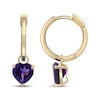 Thumbnail Image 3 of Heart-Shaped Amethyst Drop Hoop Earrings 10K Yellow Gold