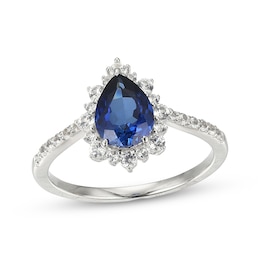 Pear-Shaped Blue Lab-Created Sapphire & White Lab-Created Sapphire Ring Sterling Silver