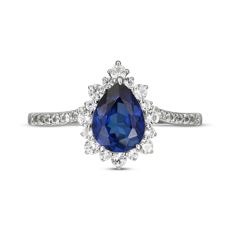 Pear-Shaped Blue Lab-Created Sapphire & White Lab-Created Sapphire Ring ...