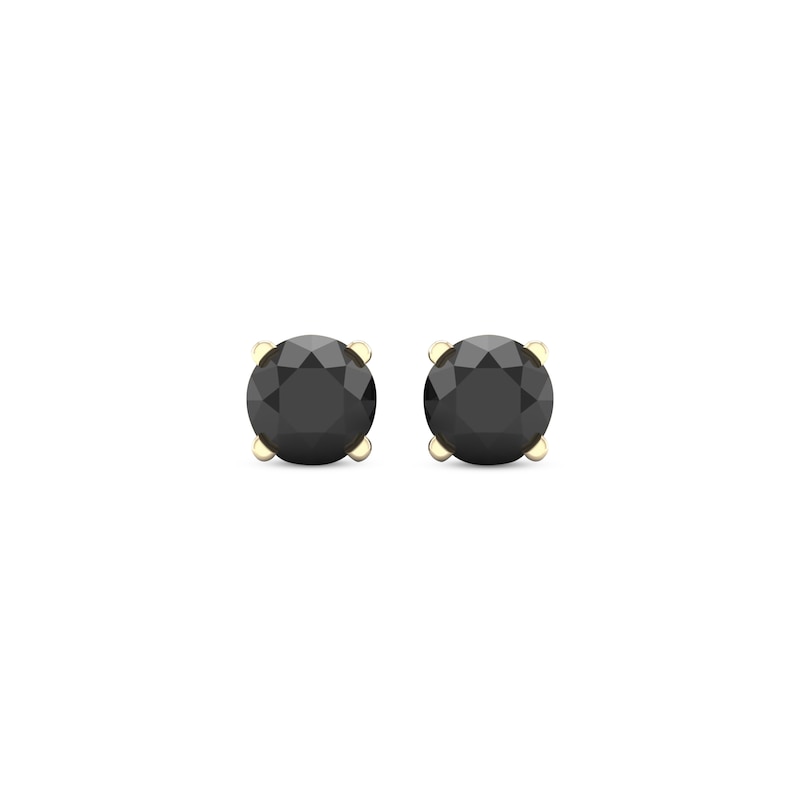 Main Image 2 of Round-cut Black Diamond Solitaire Stud Earrings 1 ct tw 10K Yellow Gold