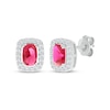 Thumbnail Image 1 of Cushion-Cut Lab-Created Ruby & White Lab-Created Sapphire Stud Earrings Sterling Silver