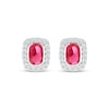 Thumbnail Image 2 of Cushion-Cut Lab-Created Ruby & White Lab-Created Sapphire Stud Earrings Sterling Silver