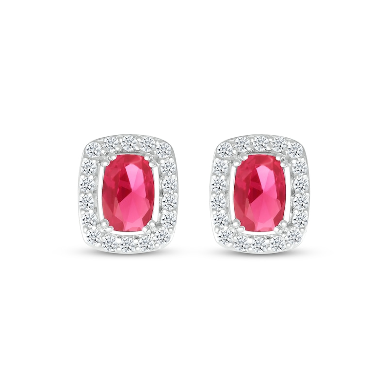 Main Image 2 of Cushion-Cut Lab-Created Ruby & White Lab-Created Sapphire Stud Earrings Sterling Silver