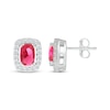 Thumbnail Image 3 of Cushion-Cut Lab-Created Ruby & White Lab-Created Sapphire Stud Earrings Sterling Silver