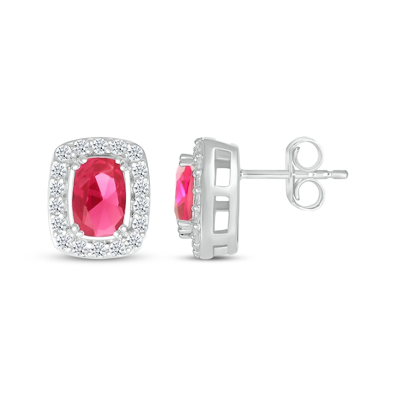 Main Image 3 of Cushion-Cut Lab-Created Ruby & White Lab-Created Sapphire Stud Earrings Sterling Silver