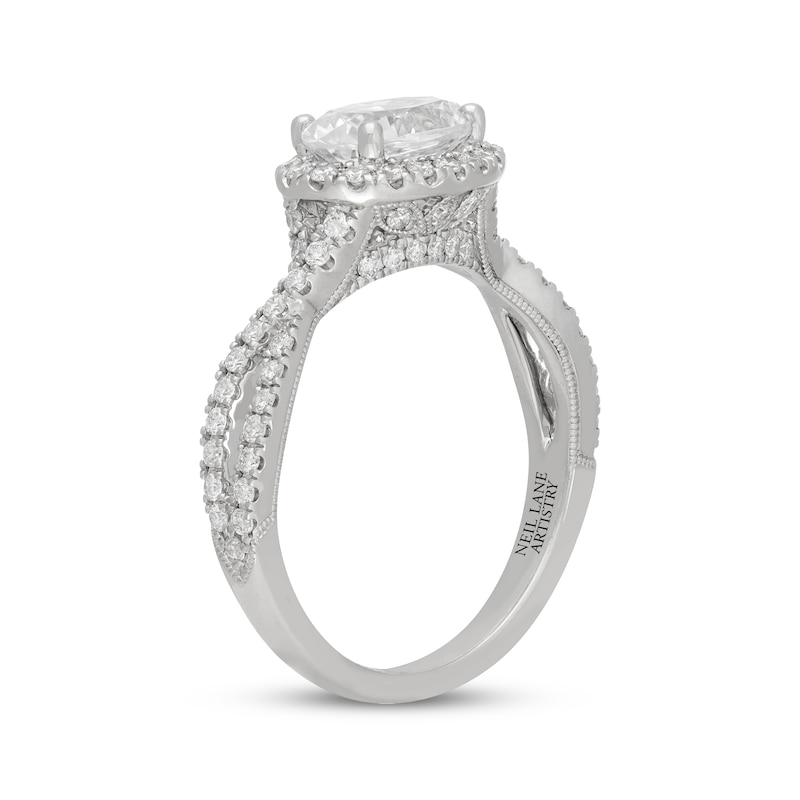 Neil Lane Artistry Oval-Cut Lab-Grown Diamond Halo Engagement Ring 1-1/2 ct tw 14K White Gold