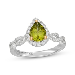 Neil Lane Pear-Shaped Peridot & Diamond Halo Engagement Ring 3/8 ct tw 14K White Gold