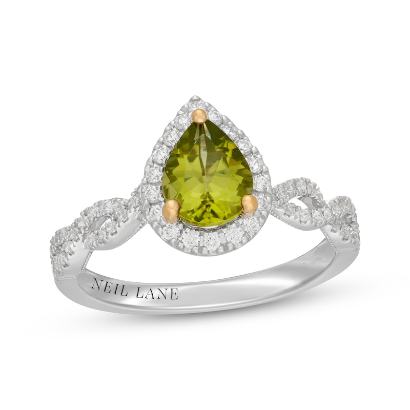 Main Image 1 of Neil Lane Pear-Shaped Peridot & Diamond Halo Engagement Ring 3/8 ct tw 14K White Gold