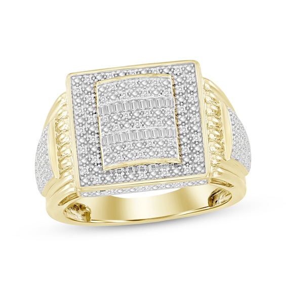 Men's Baguette & Round-Cut Diamond Square Ring 1/4 ct tw 10K Yellow Gold