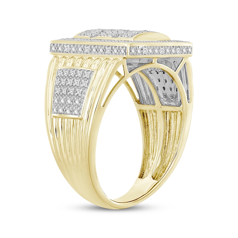 Main Image 2 of Men's Baguette & Round-Cut Diamond Square Ring 1/4 ct tw 10K Yellow Gold