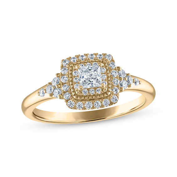 Princess-Cut Diamond Cushion Frame Engagement Ring 1/2 ct tw 14K Yellow Gold