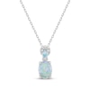 Thumbnail Image 1 of Pear-Shaped & Oval-Cut Lab-Created Opal, White Lab-Created Sapphire Drop Necklace Sterling Silver 18&quot;