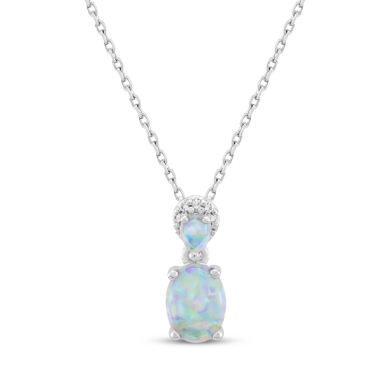 Main Image 1 of Pear-Shaped & Oval-Cut Lab-Created Opal, White Lab-Created Sapphire Drop Necklace Sterling Silver 18&quot;