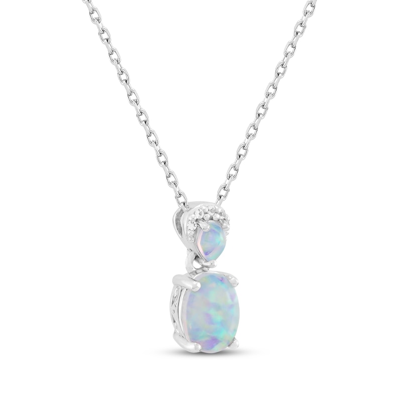 Main Image 2 of Pear-Shaped & Oval-Cut Lab-Created Opal, White Lab-Created Sapphire Drop Necklace Sterling Silver 18&quot;