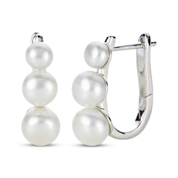 Cultured Pearl Graduated Huggie Hoop Earrings Sterling Silver