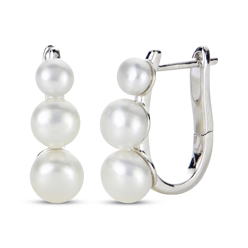 Main Image 1 of Cultured Pearl Graduated Huggie Hoop Earrings Sterling Silver