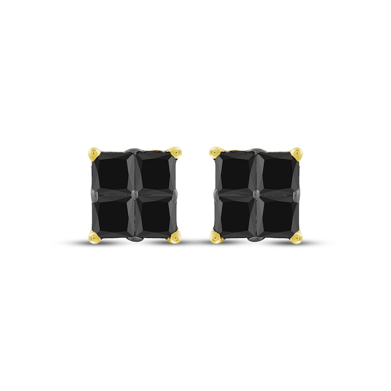 Main Image 2 of Men's Square-Cut Black Diamond Quad Stud Earrings 2 ct tw 10K Yellow Gold