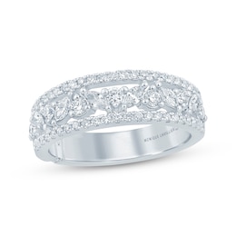 Monique Lhuillier Bliss Marquise & Round-Cut Lab-Grown Diamond Anniversary Ring 3/4 ct tw 18K White Gold