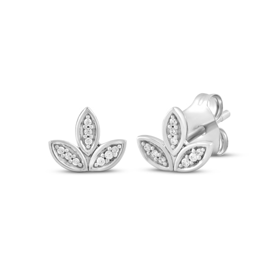 Diamond Leaf Stud Earrings 1/20 ct tw Sterling Silver