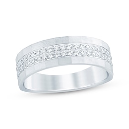 Men's Diamond Angled Sandblast Wedding Band 1/2 ct tw 10K White Gold