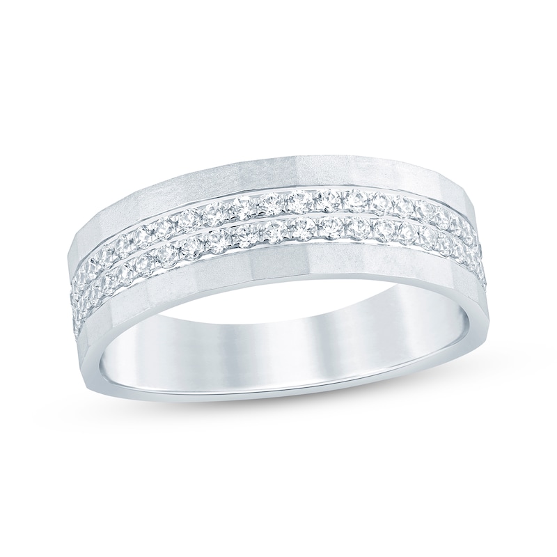 Men's Diamond Angled Sandblast Wedding Band 1/2 ct tw 10K White Gold